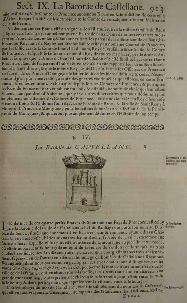 Livre VIII:De l'Histoire Chronologique de Provence.Partage et Division du Grand Royaume d'Arles en plusieurs Etats Souverains.Section IX.La Baronnie de Castellane.